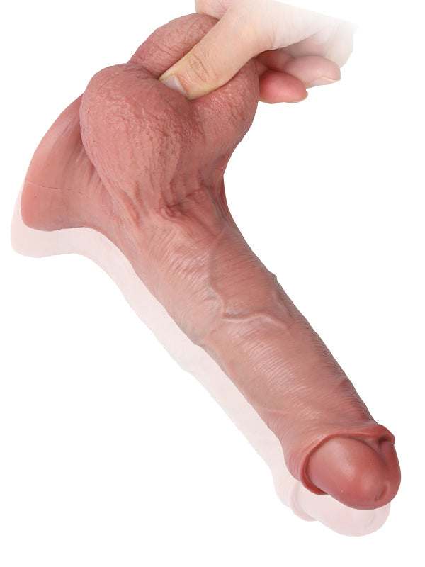 Hugedildo.com Chris 8-inch Uncircumcised Dildo With Swinging Saggy Balls and Metal Keel Bendable