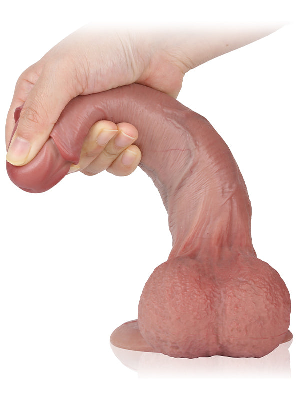 Hugedildo.com Chris 8-inch Uncircumcised Dildo With Swinging Saggy Balls and Metal Keel Bendable