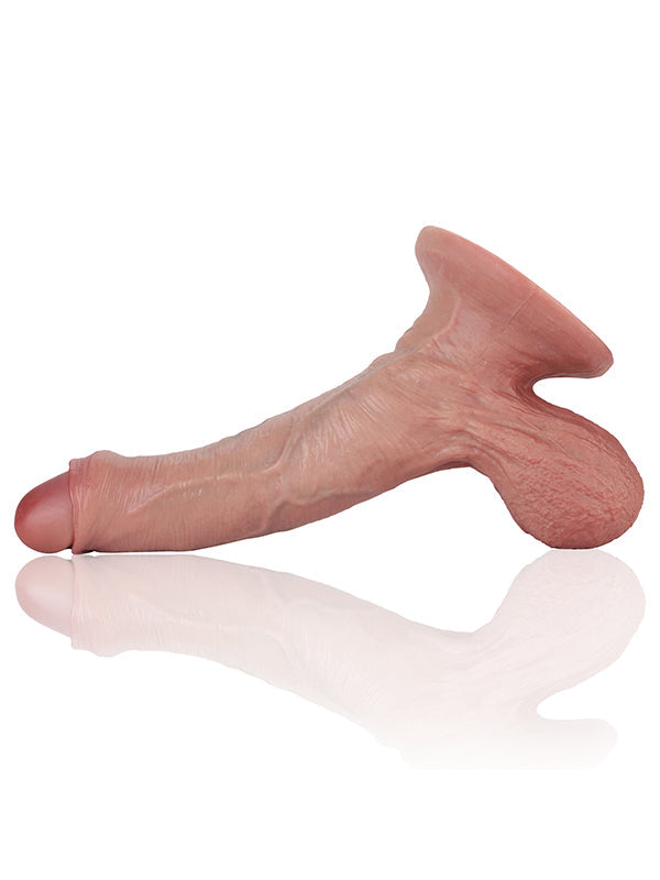 Hugedildo.com Chris 8-inch Uncircumcised Dildo With Swinging Saggy Balls and Metal Keel Bendable