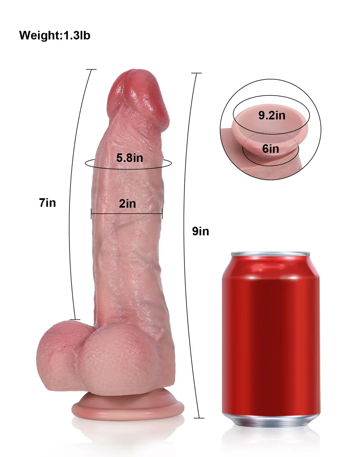 Hugedildo.com Jason 9-inch Flexible Suction Dildo with Red Glans and Veins