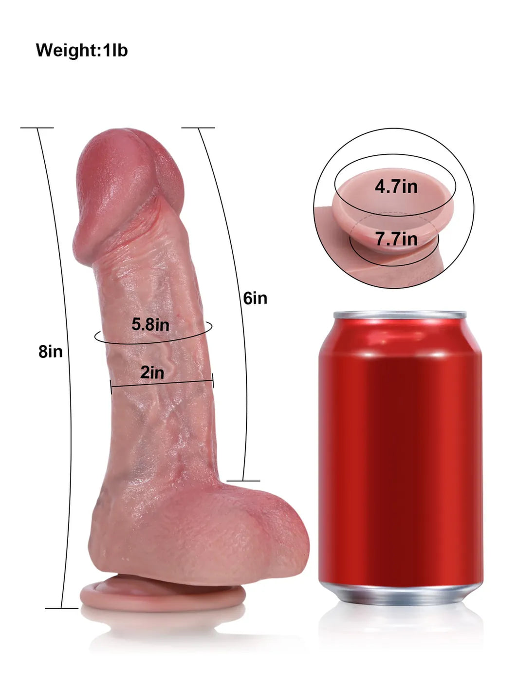 Hugedildo.com Lewis 8-inch Beginner Curved Dildo with Sculpted Glans and Suction