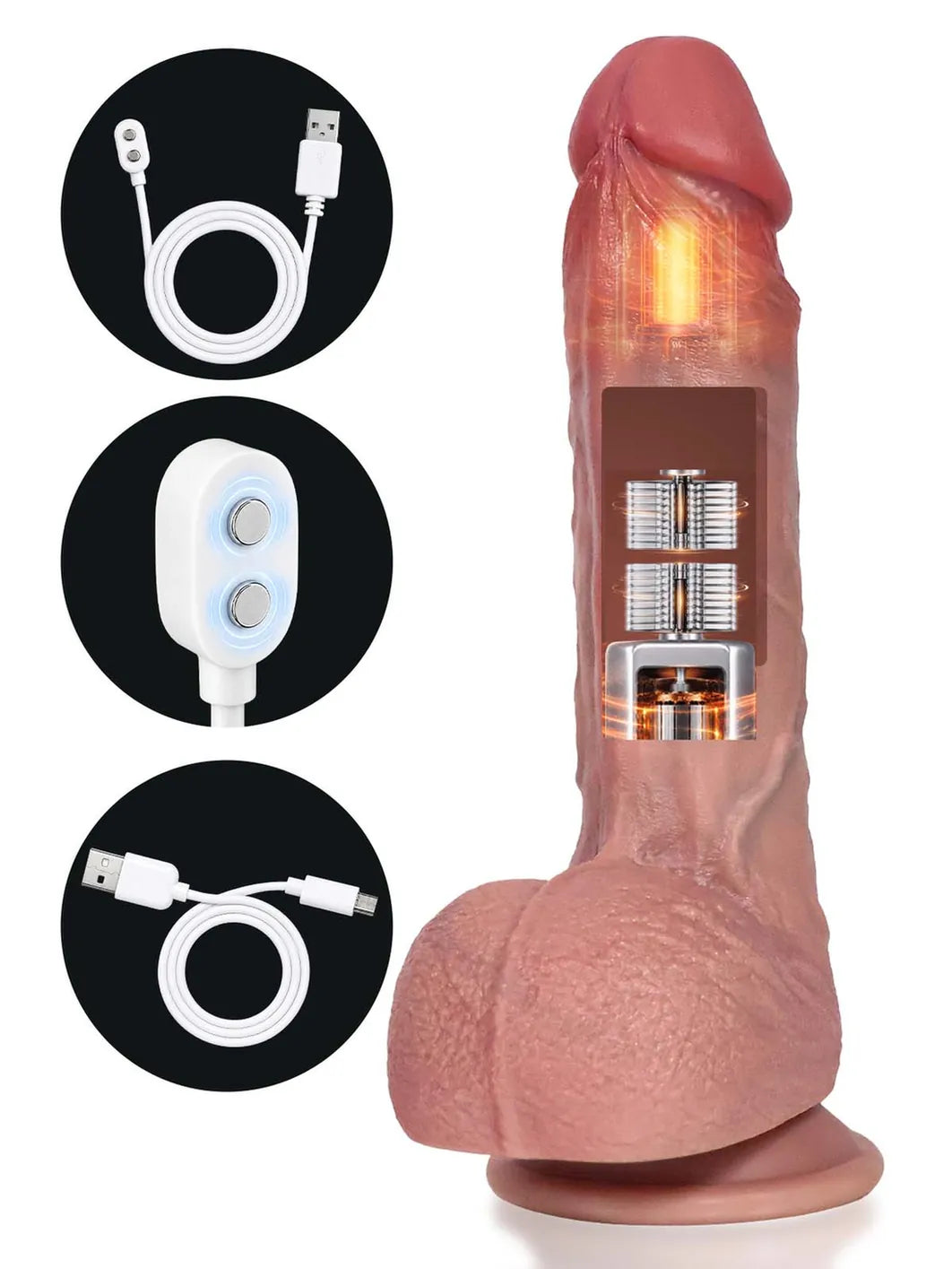 Hugedildo.com Victor 9-inch Thrusting Vibrating Heating Realistic Dildo with Big Mushroom Head