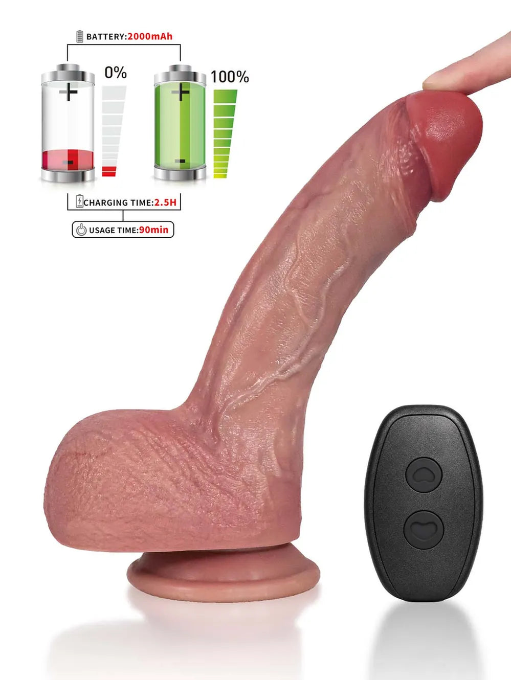 Hugedildo.com Victor 9-inch Thrusting Vibrating Heating Realistic Dildo with Big Mushroom Head