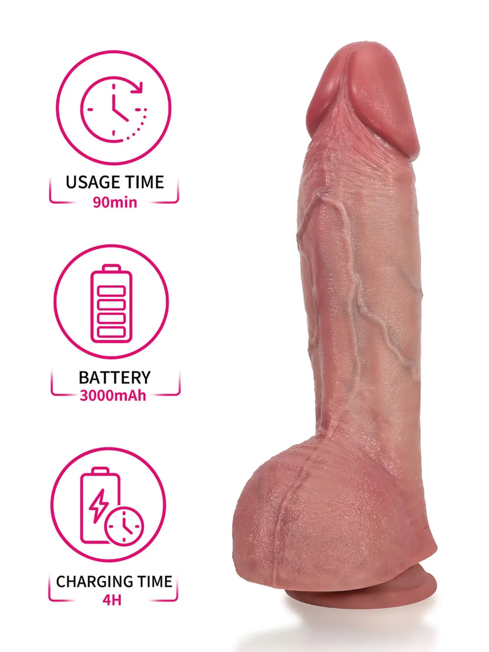 Hugedildo.com Marcus 11-inch Thrusting Vibrating Heating Realistic Dildo with Thick Middle