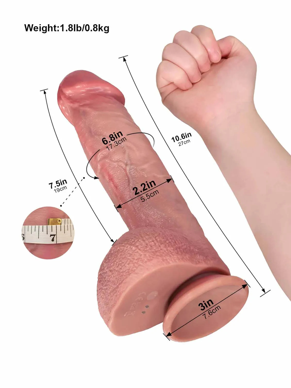 Hugedildo.com Elias 11-inch Flesh Thrusting Vibrating Heating Dildo with Mushroom Glans