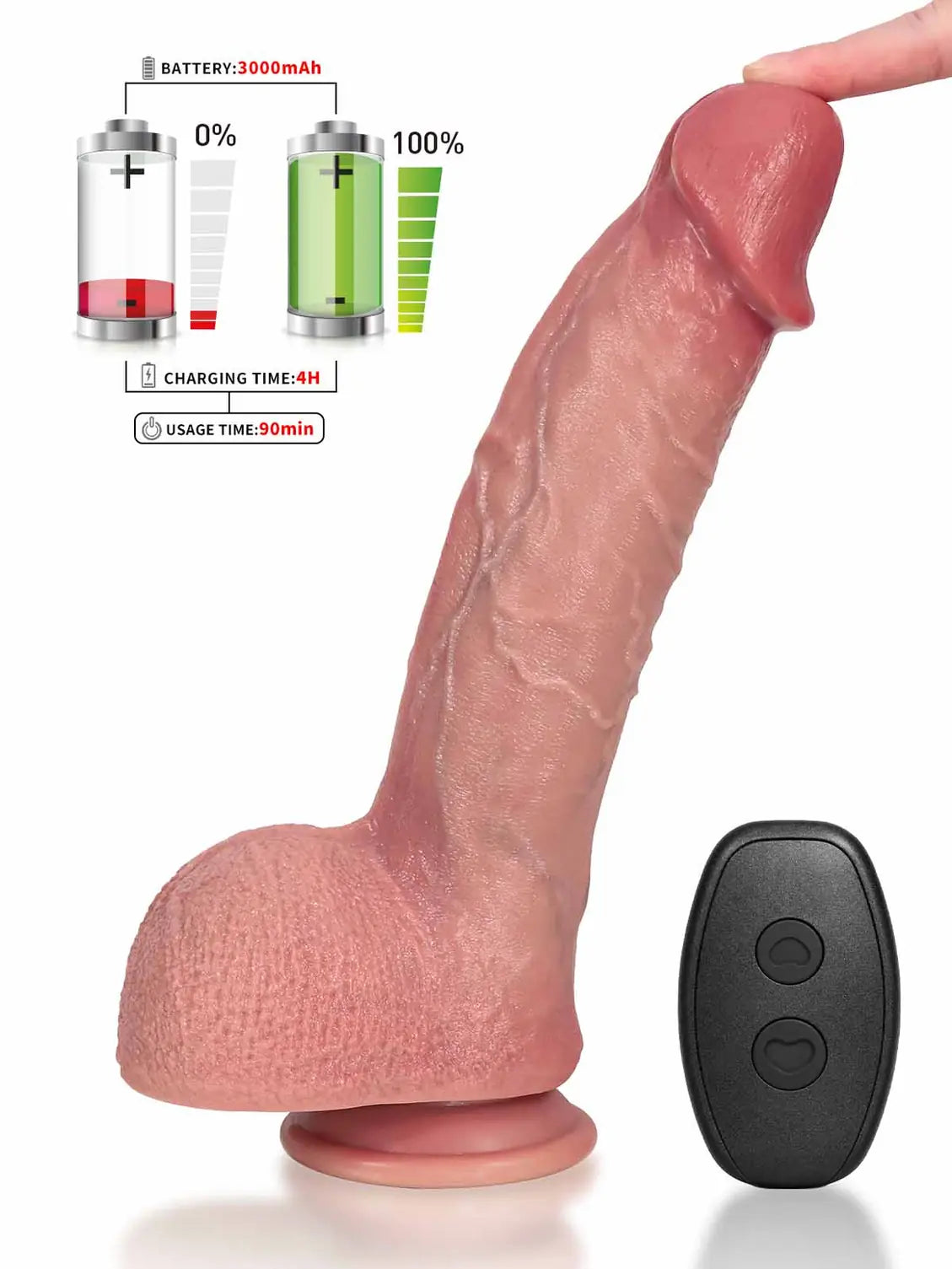 Hugedildo.com Elias 11-inch Flesh Thrusting Vibrating Heating Dildo with Mushroom Glans