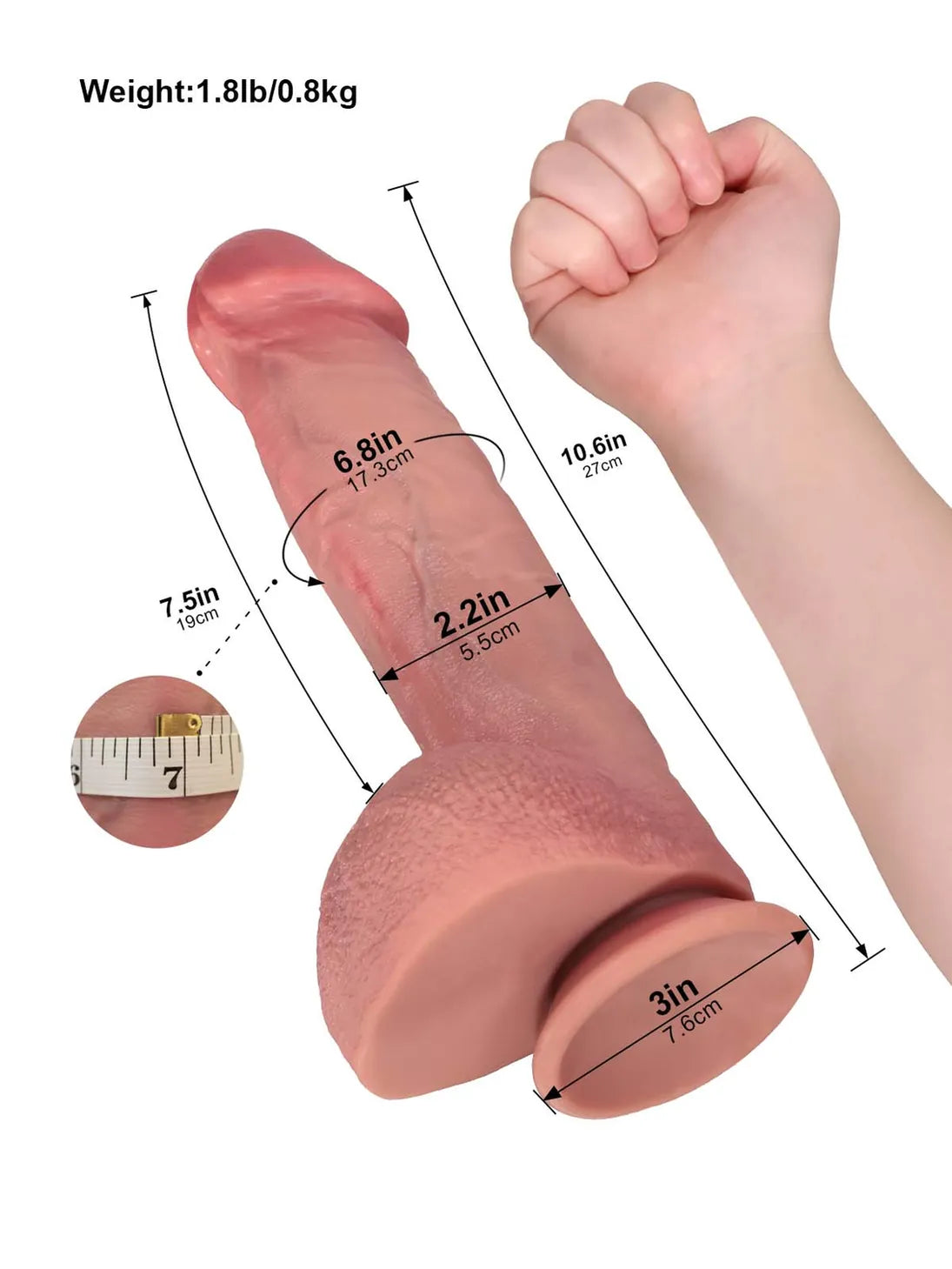 Hugedildo.com Elias 11-inch Realistic Dildo Featuring A Soft, Mushroom-shaped Head For An Ultimate Experience