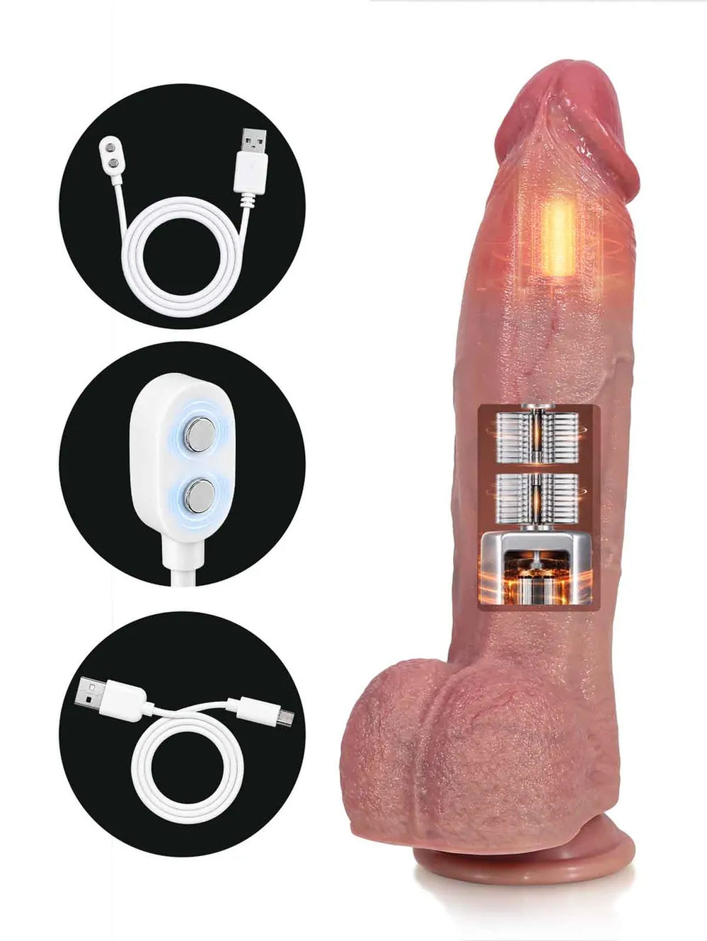 Hugedildo.com Henry 11-inch Huge Thrusting Vibrating Dildo with Mushroom Glans and Ring Remote