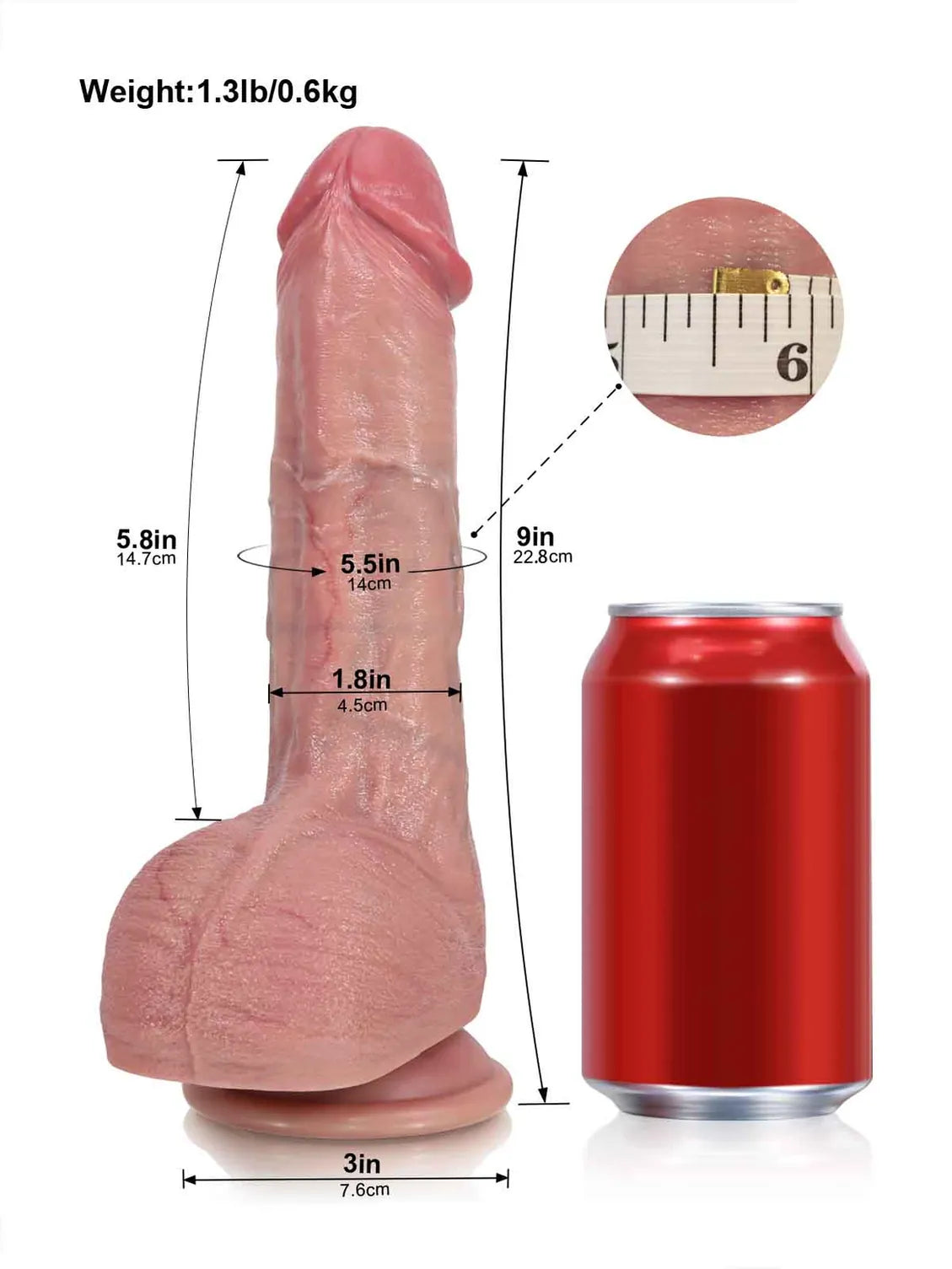 Hugedildo.com Drake 9-inch Lifelike Thrusting Vibrating Dildo with Mushroom Head and Ring Remote
