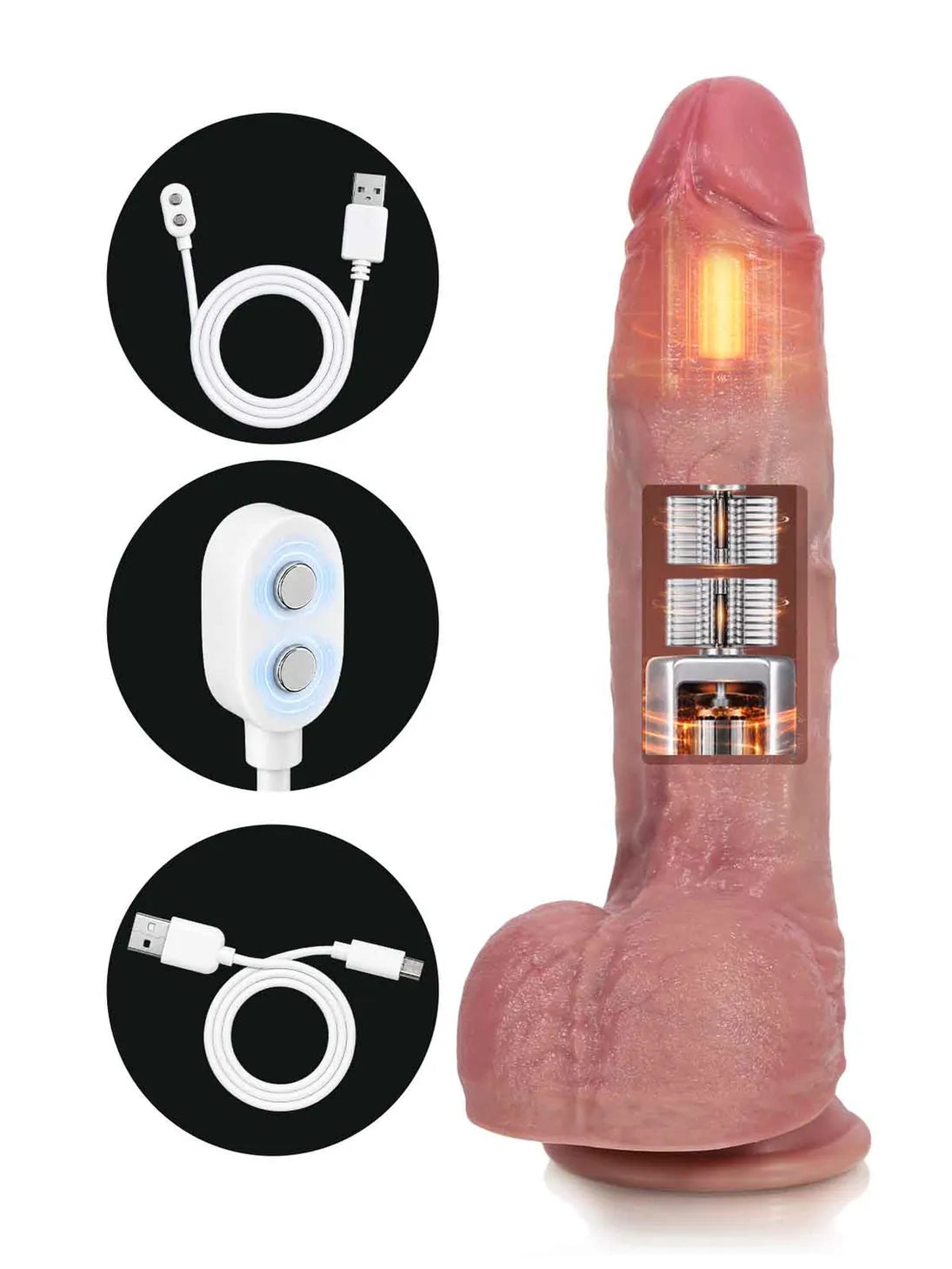 Hugedildo.com Dante 10-inch Uncut Waterproof Realistic Thrusting Vibrating Heating Dildo
