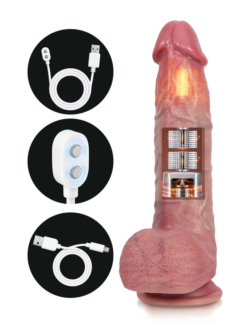 Hugedildo.com Nico 10-inch Thrusting Vibrating Realistic Dildo with Hanging Balls and Ring Remote