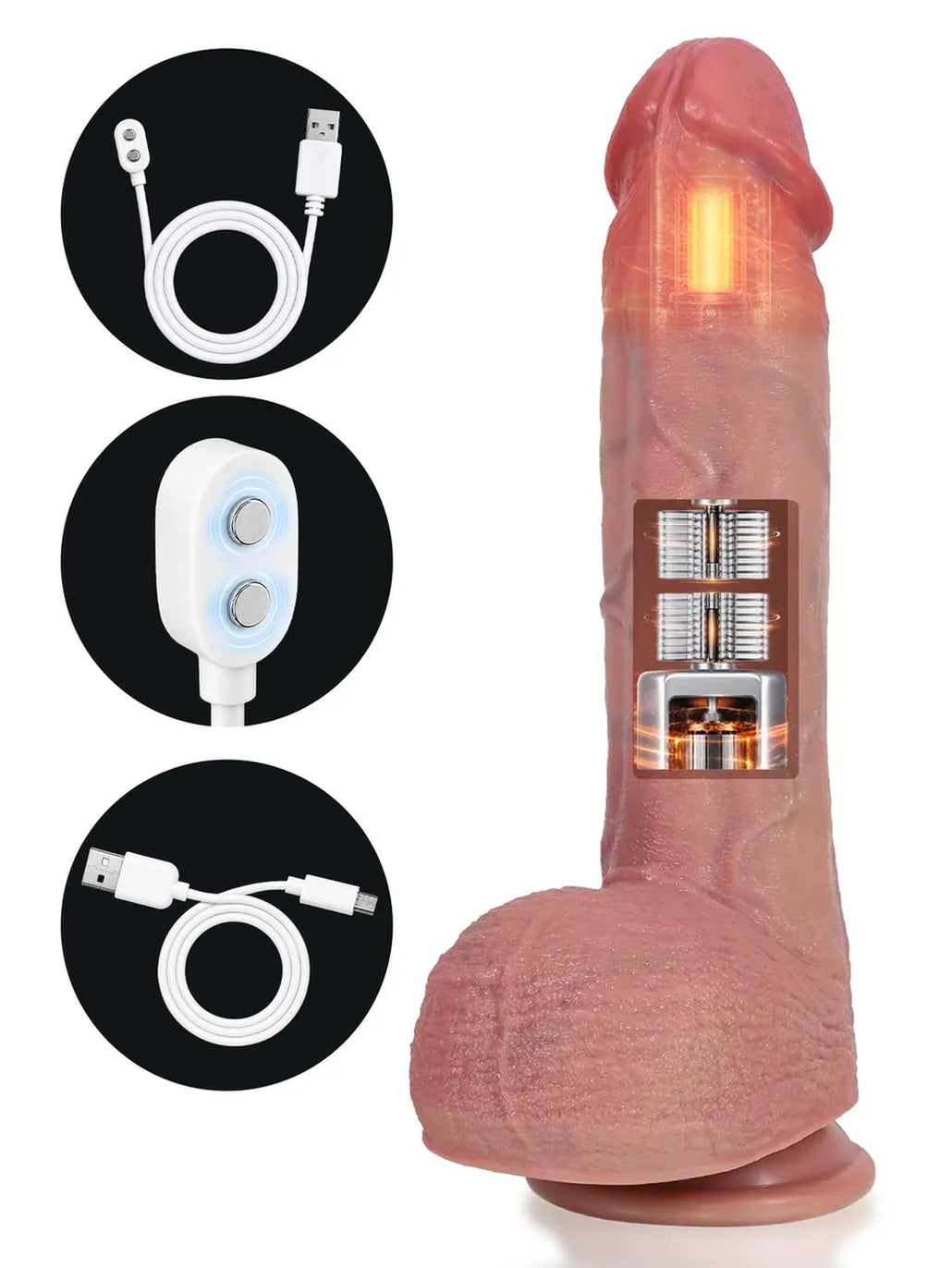 Hugedildo.com Ivan 10-inch Ultra Realistic Thrusting Vibrating Warming Dildo with Deep Ridge