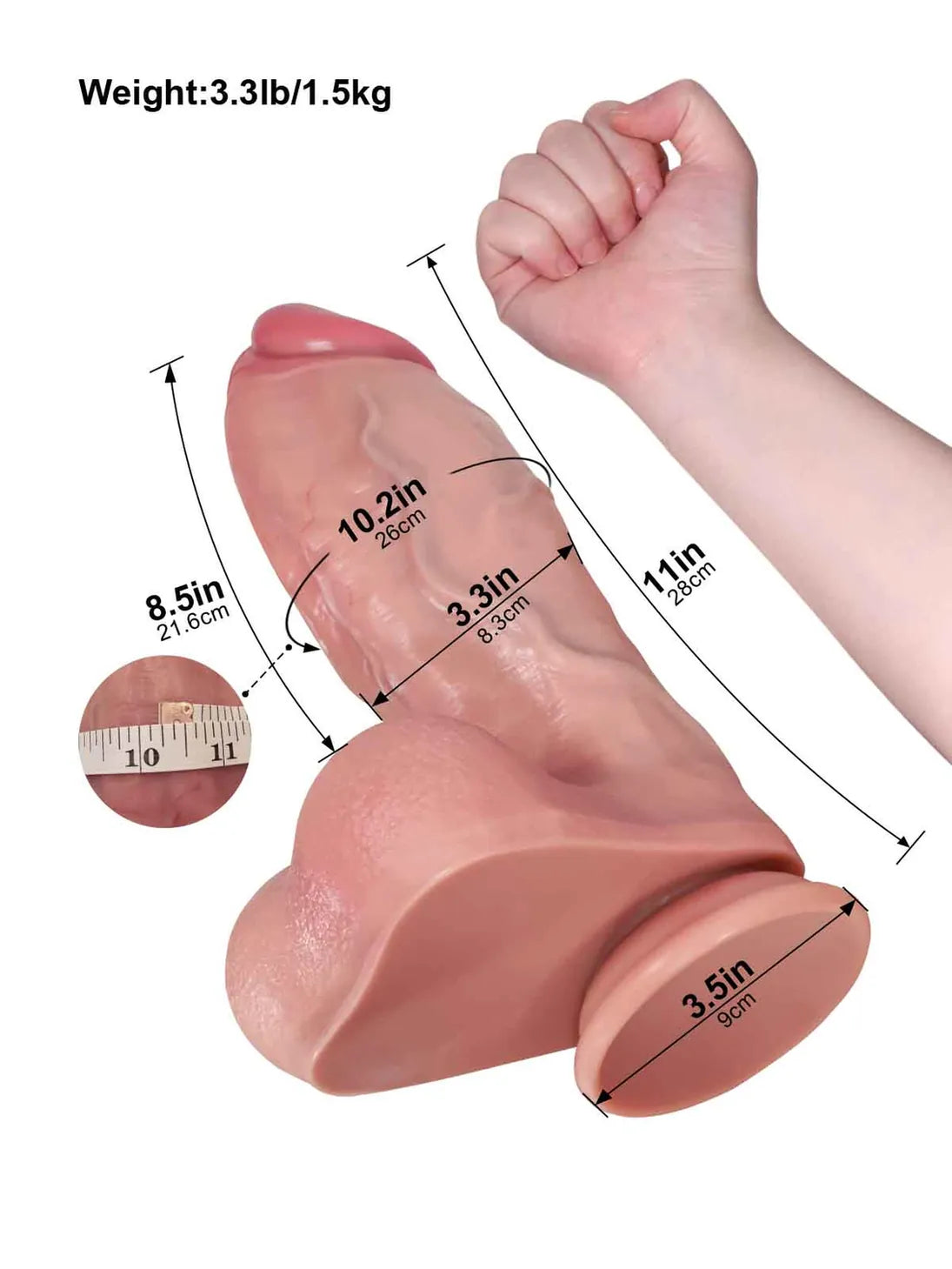 Hugedildo.com Austin 11-inch Curved Thick Realistic Dildo with Fuller Shaft