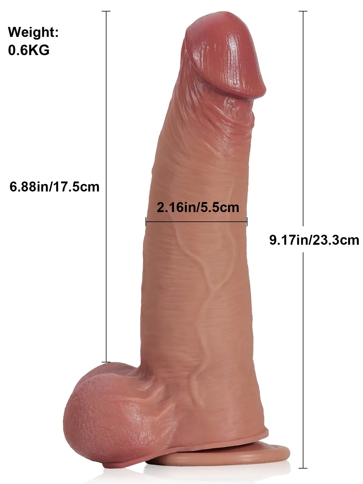 Hugedildo.com Joshua 9-inch Brown Soft Skin Thick Sliding Skin Dildo With Moving Balls