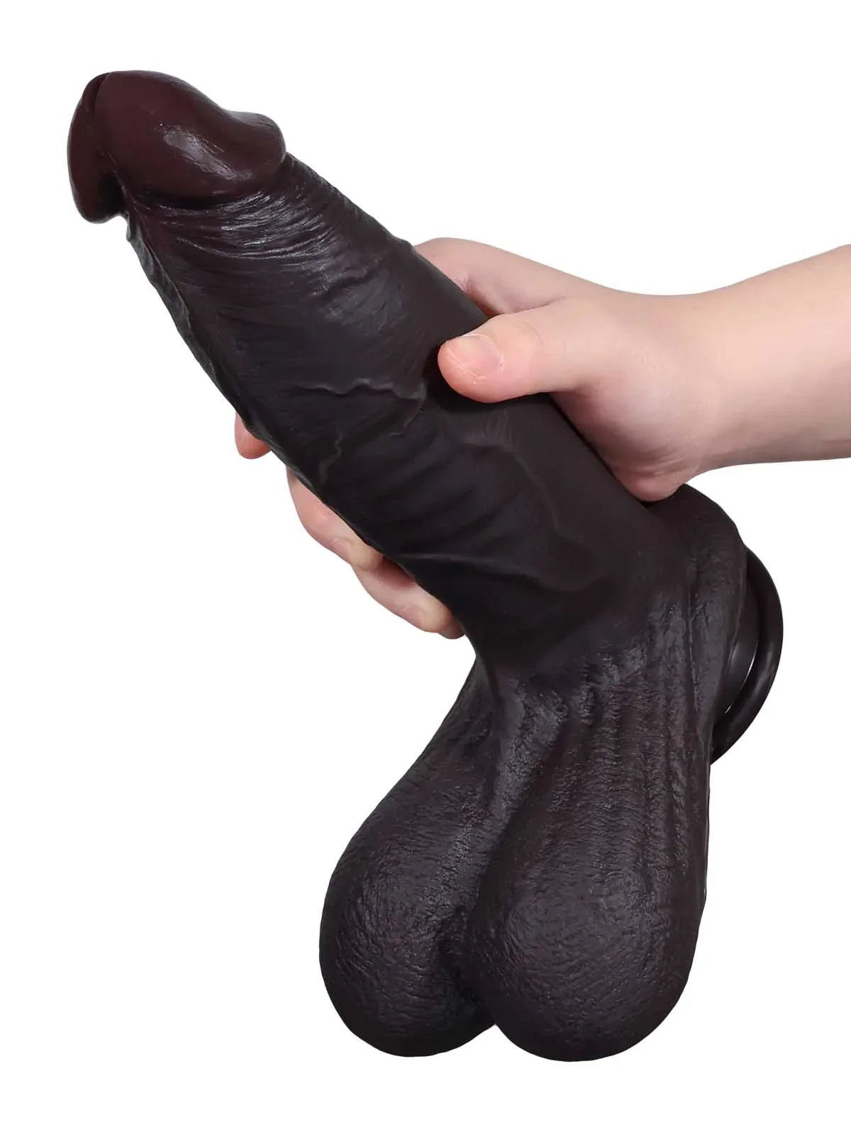 Hugedildo.com Reed 11-inch Long Thick Soft Sliding Skin Black Dildo with and Swinging Moving Balls