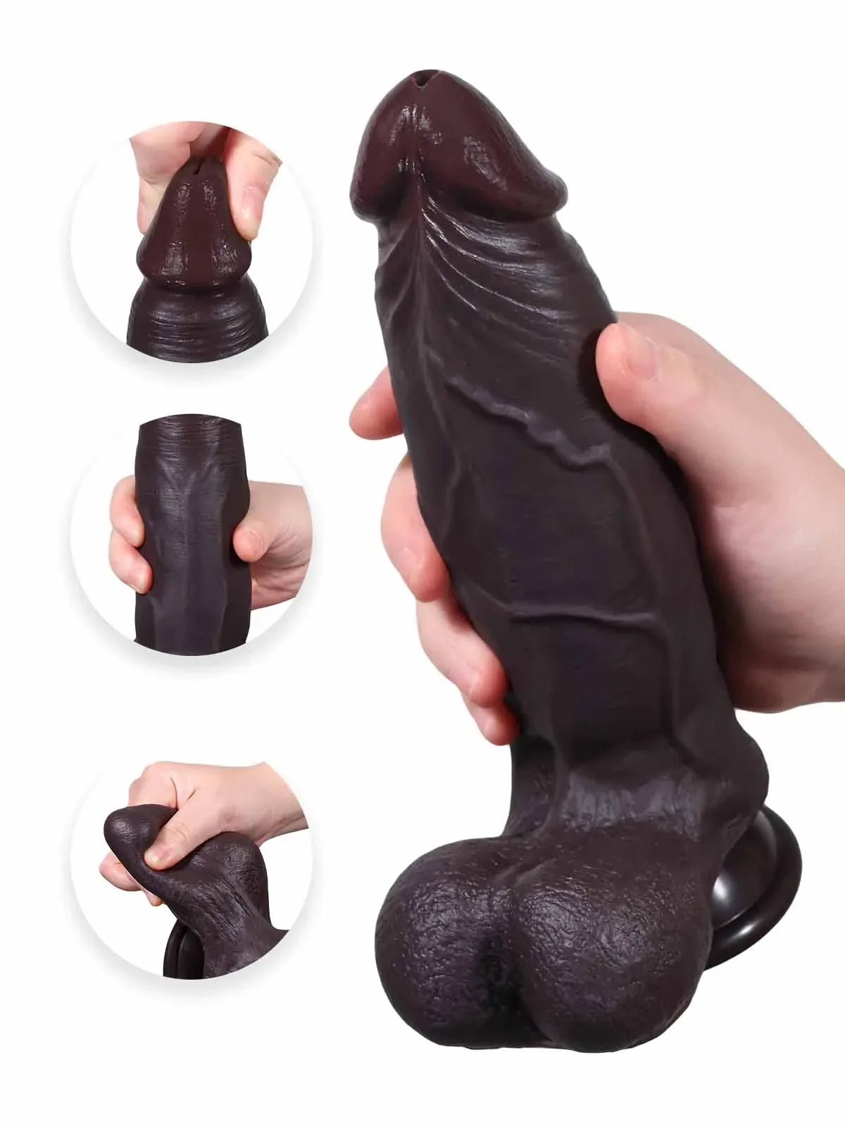 Hugedildo.com Wade 9-inch Soft Thick Sliding Skin Black Dildo with Lifelike Dual Density Feel