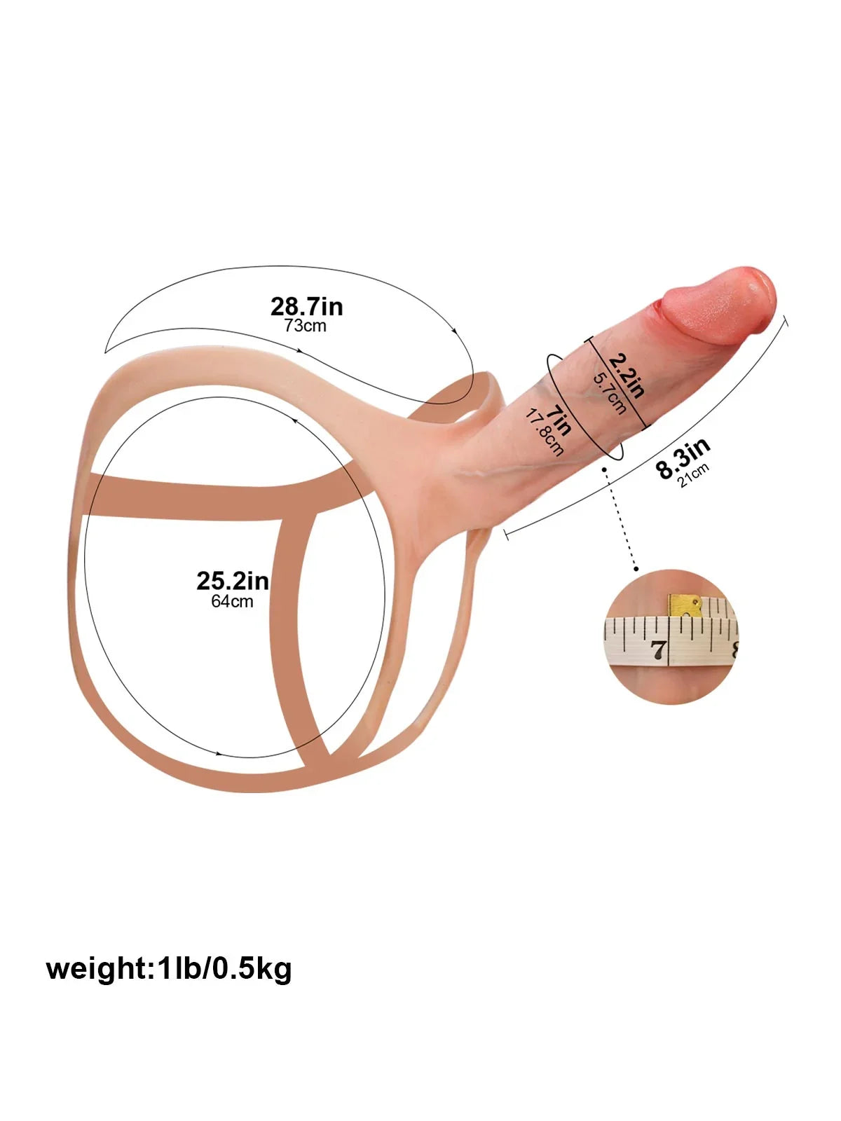 Hugedildo.com Seraphine 8-inch Realistic Hollow Platinum Silicone Strap-On Dildo