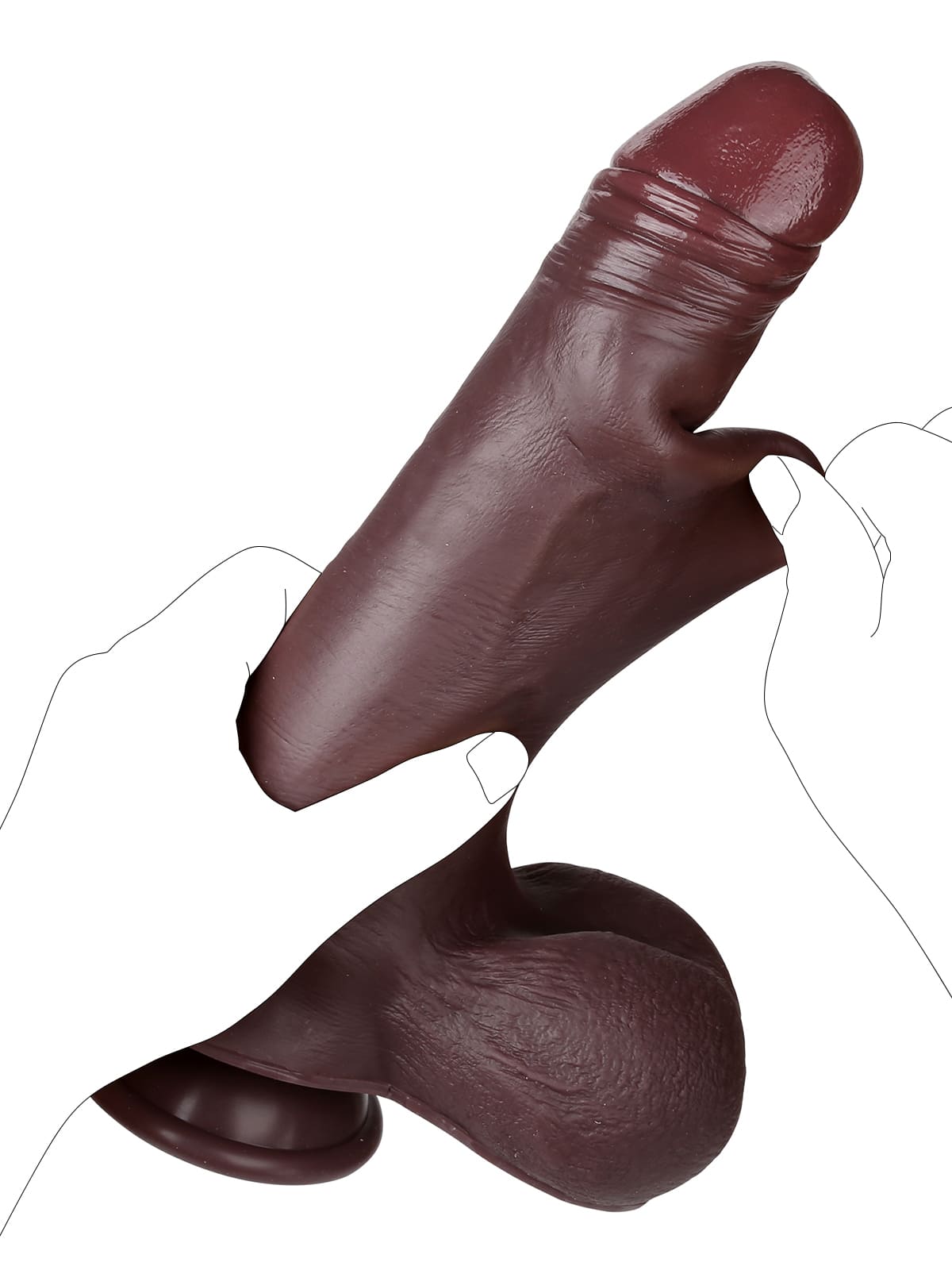 Hugedildo.com Sam 9-inch Black Sliding Skin Soft Dildo With Realistic Balls