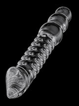 Troy: 11.2′′ x 2′′ Transparent Glass Dildo with Glans & Bead Handle