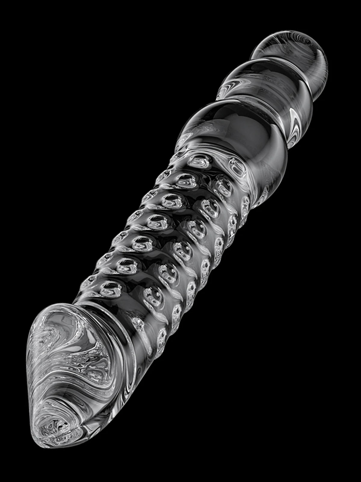 Troy: 11.2′′ x 2′′ Transparent Glass Dildo with Glans & Bead Handle