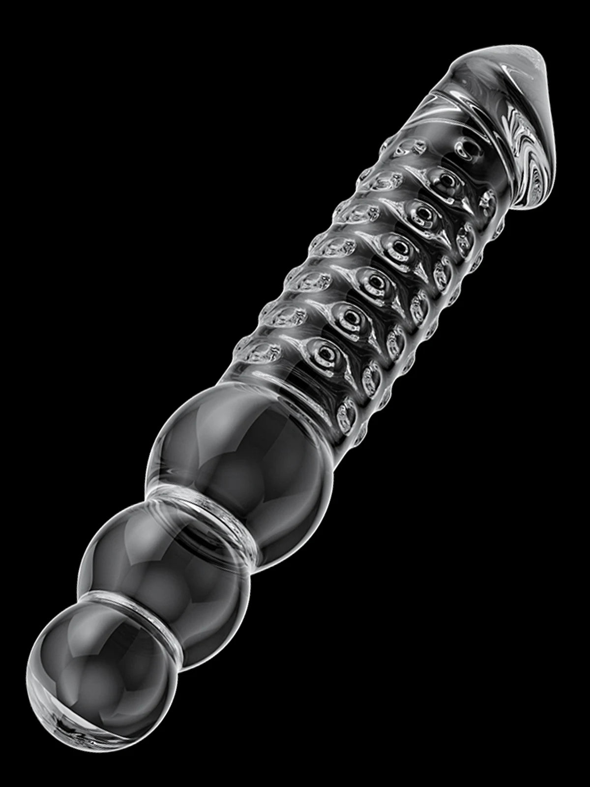 Troy: 11.2′′ x 2′′ Transparent Glass Dildo with Glans & Bead Handle