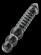 Troy: 11.2′′ x 2′′ Transparent Glass Dildo with Glans & Bead Handle