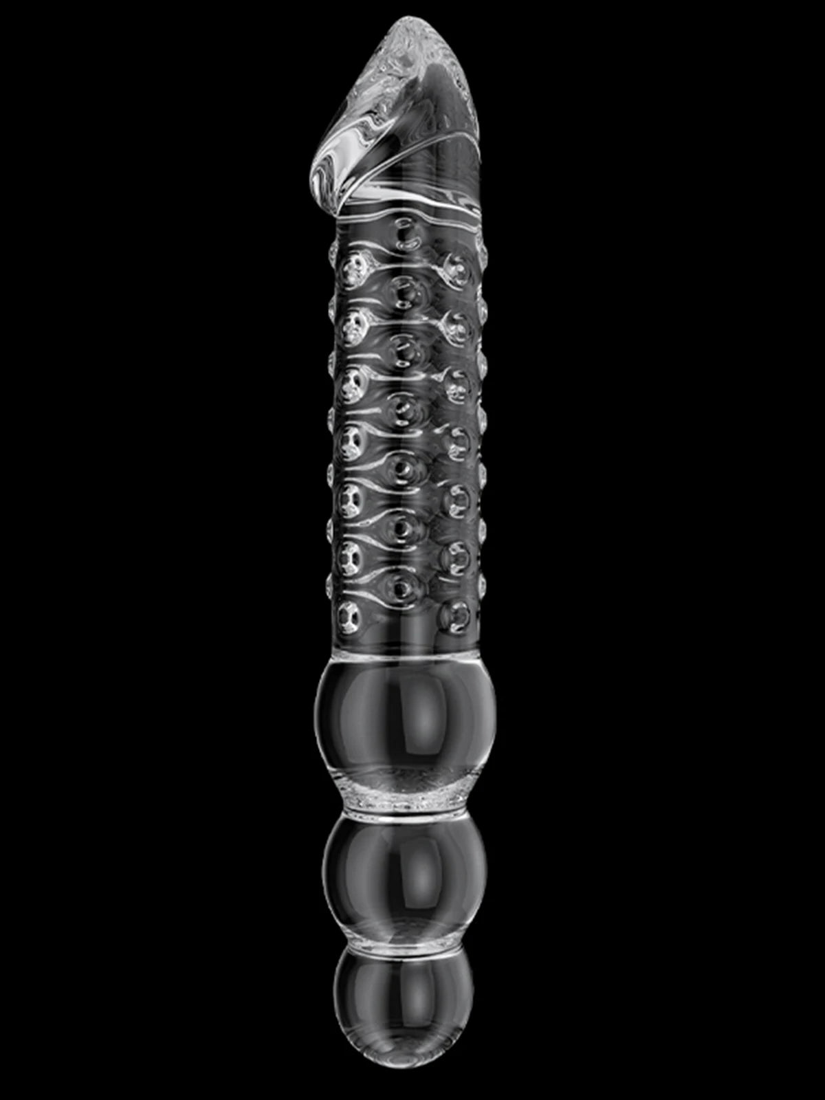 Troy: 11.2′′ x 2′′ Transparent Glass Dildo with Glans & Bead Handle
