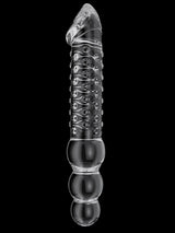 Troy: 11.2′′ x 2′′ Transparent Glass Dildo with Glans & Bead Handle