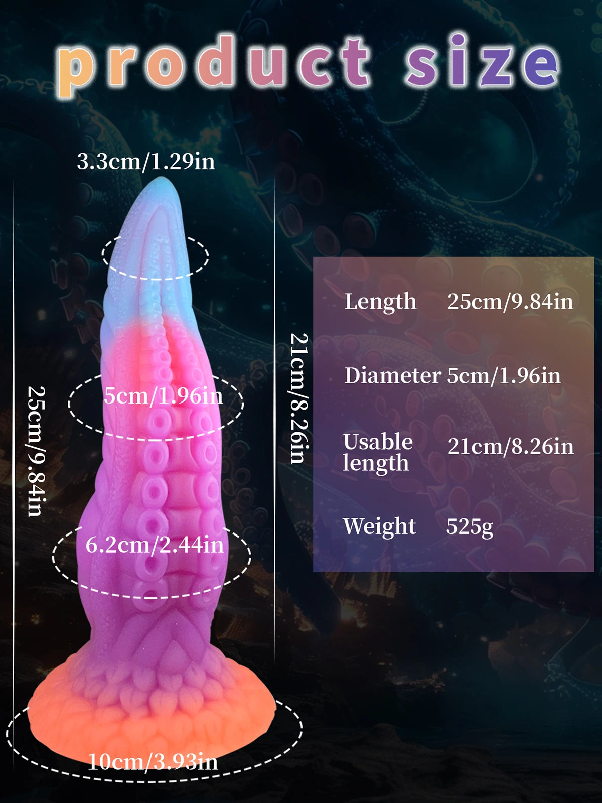 Xylox: 9.8″ x 2.4″ Glow-in-the-ark Silicone Octopus Dildo