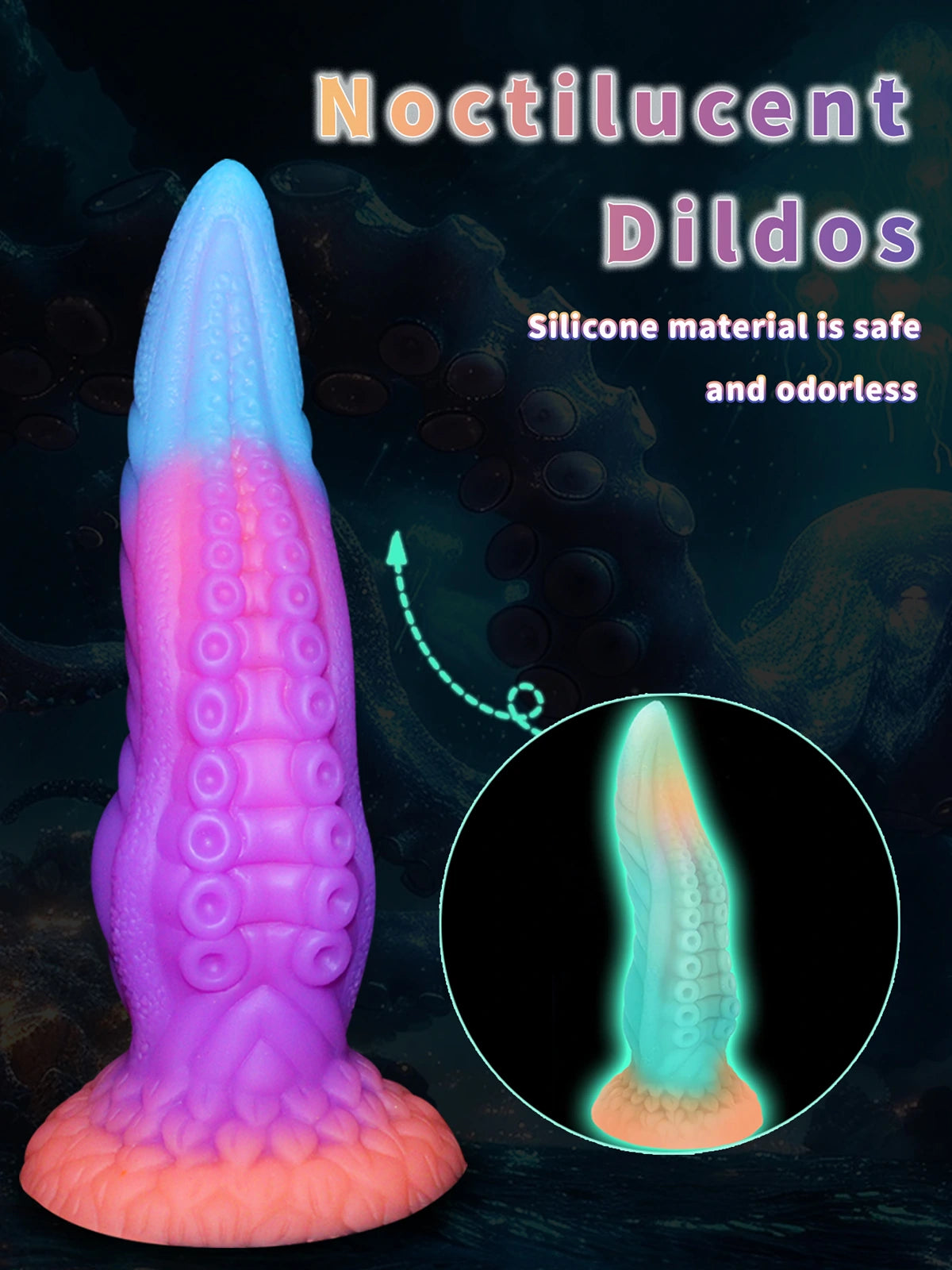 Xylox: 9.8″ x 2.4″ Glow-in-the-ark Silicone Octopus Dildo