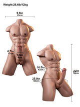 Hugedildo.com Lucas 7-inch Platinum Silicone Signature Torso Dildo with Muscular Upper Body