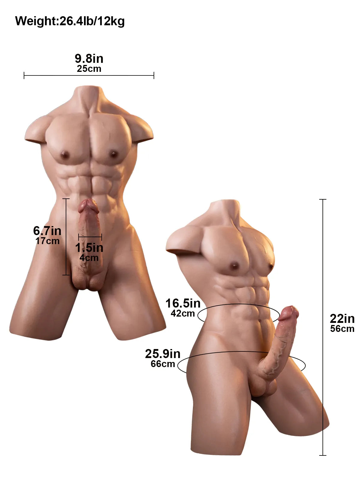 Hugedildo.com Lucas 7-inch Platinum Silicone Signature Torso Dildo with Muscular Upper Body