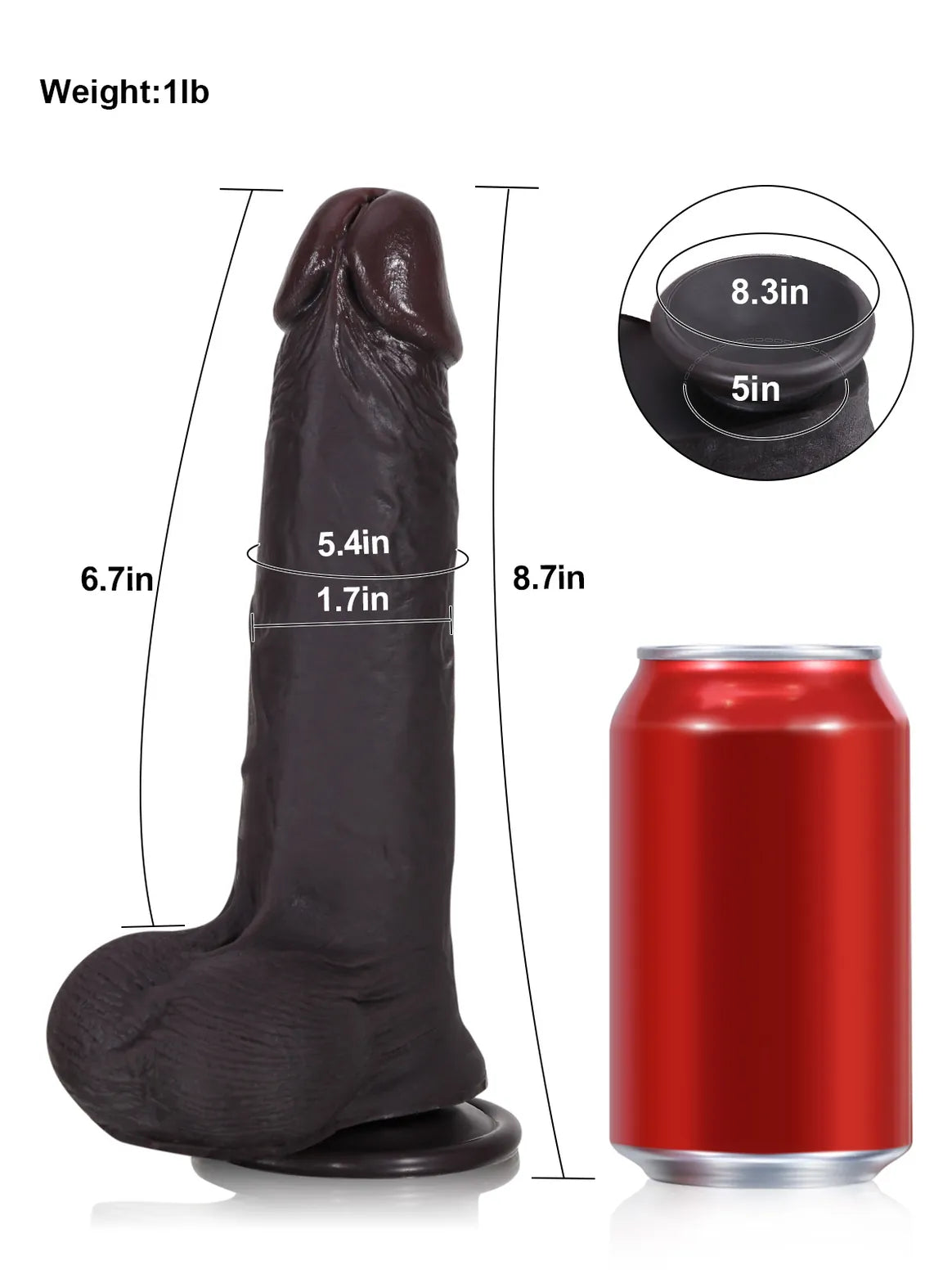 Hugedildo.com Billy 8-inch Black Sliding Skin Dildo With Moving Balls