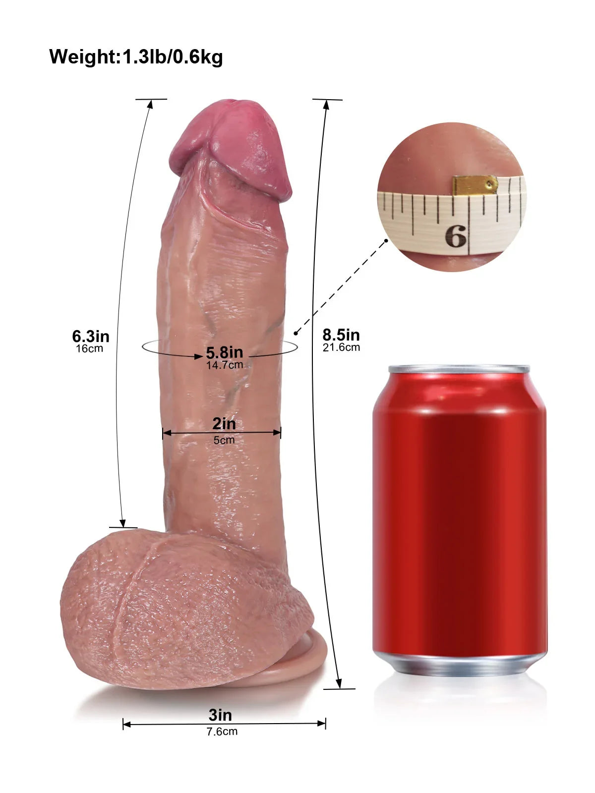 Hugedildo.com Beau 9-inch Realistic Sliding Skin Dildo with Pronounced Head and Suction Cup
