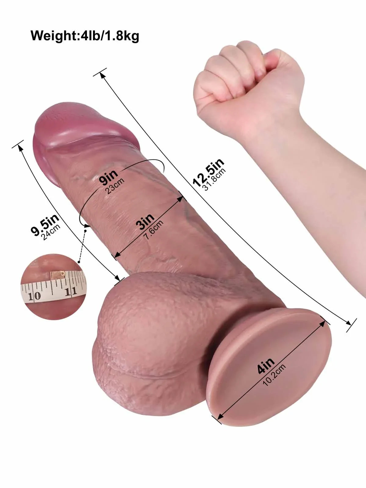Hugedildo.com Idris 13-inch Big Thick Sliding Skin Dildo with Tapered Head and Balls