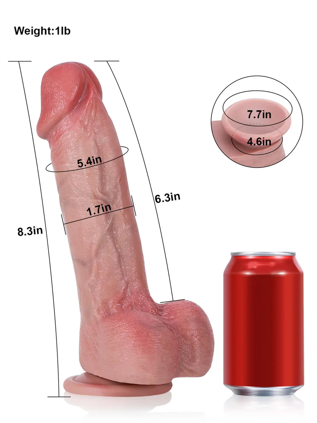 Hugedildo.com Jake 8-inch G Spot Flesh Curved Black Dildo With Metal Keel Bendable