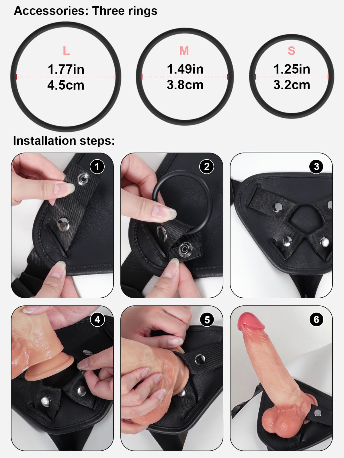 Hugedildo.com Black Strap Available In 3 Sizes Of Rings